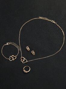 6 Stücke/Set Elegante Damen Quarzarmbanduhr mit Herz Zifferblatt + Herz-förmiger Schmuck, ohne Uhrenetui