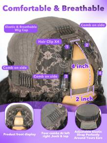 V Part Wigs Human Hair Kinky Straight Wig Yaki Straight Human Hair Wig For Women Afro Kinky Straight Human Hair V Part Wig Glueless Upart Yaki Straight - Natural Black - View 5