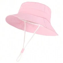 LANGZHEN 儿童防晒帽 幼儿男童女童宽边夏季户外帽子 婴儿渔夫帽 带下巴带 - 男童短沿盆帽 - 查看 45