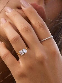 1 件时尚 925 银几何水滴戒指适合女士日常服装派对配饰高级复古派对精美珠宝礼物 - 水滴方形 - 查看 9