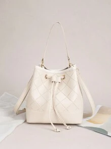 Bolso de cubo con cordón para mujer, estampado a cuadros, gran capacidad, bolso de hombro y de mano, nuevo diseño de moda