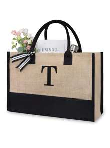 1pc Canvas Tote Bag With Cosmetic Pouch, Personalized Gift Bag Suitable For Wedding, Birthday, Beach, Vacation, Backpack And More, Great Gift For Women, Moms, Teachers, Friends, Bridesmaids, Students, Large Capacity - Khaki - View 31