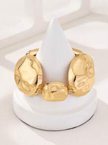 Glamorous Asymmetrical Geometric Hammered Texture Ellipse Linked Metal Necklace, Metal Earrings, Metal Bracelet Suitable For Women, Suitable For Parties, Weddings, Gatherings, And Daily Wear