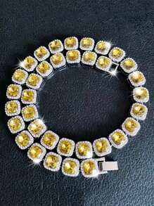 1 pieza Pulsera y collar de estilo cuadrado de vidrio de 12 mm de hombre al estilo europeo y americano, cadena de azúcar de piedra estilo hip-hop, accesorios de hombre, regalo de Año Nuevo, regalo del Día de San Valentín, regalo para mamá, madre, Día de la Madre