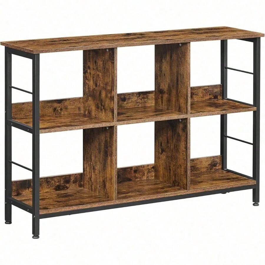 Bookshelf, Cube Shelf, Console Table, TV Stand With 6 Storage Cubes, For Office, Living Room, Bedroom, 13 X 47.2 X 31.5 Inches Industrial Design, Rustic Brown And Black ULLS104B01
