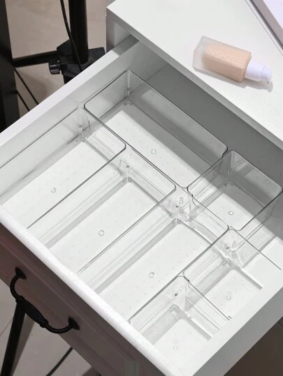1pc/2pcs/6pcs Desktop Cosmetics Storage Box, Transparent Dresser Storage Box, Anti-Drop Multi-Compartment Jewelry And Small Objects Storage, Exquisite Storage Box