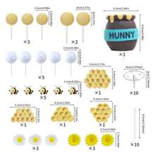 26pcs Bee Cake Decorations, Honeycomb Cake Decor, Daisy Birthday Decorations, Bee, Daisy, Sunflower Pattern, Suitable For Bee & Daisy Themed Birthday Party - Yellow - View 3