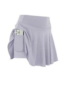 3 pezzi Set gonne sportive da donna, pantaloni casual a vita alta per l'esercizio, gonna da running con tasche, 2 in 1
