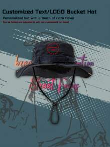 1pc Customized Drawstring Text/LOGO Unisex Summer Outdoor Casual Breathable Adjustable Bucket Hat, Summer Western Cowboy Hat Suitable For Outdoor, Mountaineering, Traveling, Hiking, Fishing, Best Choice For Gifts - Customized Pattern - View 5