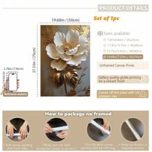 1 pieza, Pintura colgante de lienzo, Pintura decorativa enmarcada, Póster, Arte de pintura de óleo floral blanca elegante con hojas doradas - Decoración de pared abstracta moderna para sala de estar, dormitorio, oficina, etc. - Pintura al óleo enmarcada en HD, regalo perfecto para Halloween, Acción de Gracias, Navidad, decoración de habitaciones, pasillo, cafetería, biblioteca, baño