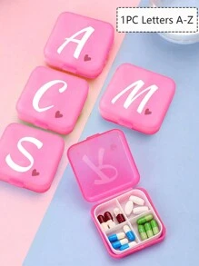 1pc Pink Love White Letter A-Z Pattern Cute And Portable Pill Box, Travel Pill Box, Large Pill Storage Device 4 Times A Day, Large Vitamin Daily Medication Storage Device, Large Pill Container, Medication Dispenser (Pink) - Perfect For Organizing Medication Anytime, Anywhere