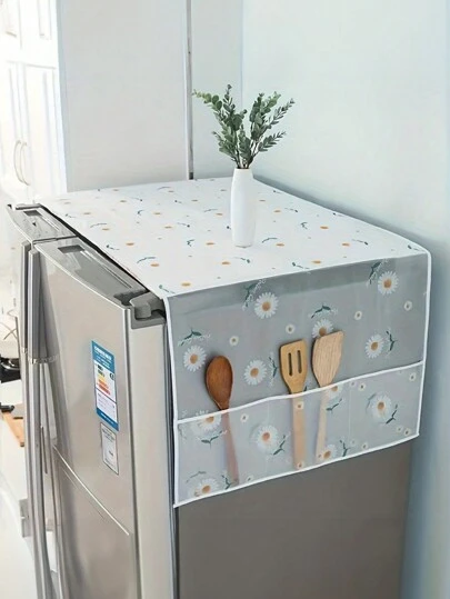 1件装卡通多色图案冰箱微波炉防尘罩带侧袋多功能冰箱防尘罩家用户外防水防油收纳袋洗衣防尘布片厨房收纳用品厨房收纳