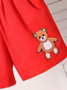 2 pièces/set t-shirt à manches courtes et shorts d'été pour tout-petits garçons, avec imprimé de lettre porte-bonheur et d'ours, tenues décontractées mignonnes
