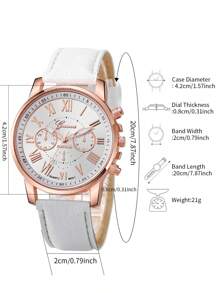 5 pièces/Set Montre-bracelet à quartz avec cadran romain minimaliste décontracté pour femmes et set de bracelet à perles, mode, sans boîte de montre