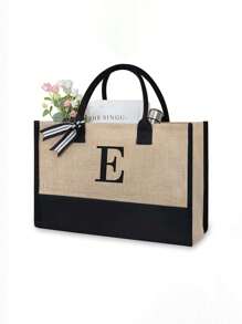 1pc Canvas Tote Bag With Cosmetic Pouch, Personalized Gift Bag Suitable For Wedding, Birthday, Beach, Vacation, Backpack And More, Great Gift For Women, Moms, Teachers, Friends, Bridesmaids, Students, Large Capacity - Khaki - View 37