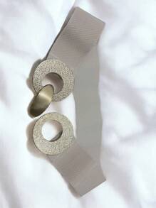 Women's Wide Belts PU Leather Elastic Waistband Metal Buckle Female - F - Xem 1