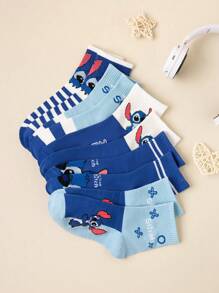 Disney 5 pares de calcetines tipo tubo unisex con diseños de anime Lilo y Stitch, calcetines de la película de dibujos animados con patrones de dibujos animados lindos, aptos para uso diario