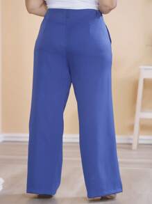 Plus Size Wide Leg Pants Tailored Fabric New Fashion - Màu xanh hải quân - Xem 6