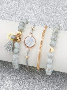 5 pièces/Set Montre-bracelet à quartz avec cadran romain minimaliste décontracté pour femmes et set de bracelet à perles, mode, sans boîte de montre