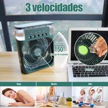 Ventilador humidificador portátil y de mano, con 5 orificios, para escritorio doméstico, carga USB, temporizador silencioso con ajuste de tres velocidades, ventilador pequeño - Verde - Ver 3