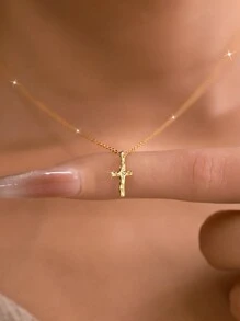 1pc S925 Silver Plated Gold Mini Inlaid Zirconia Cross Necklace, Delicate Collarbone Chain, Suitable Gift For Girlfriend