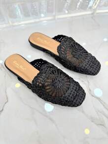 RevReaL REVREAL Women's Black Crochet Slip-On Loafers