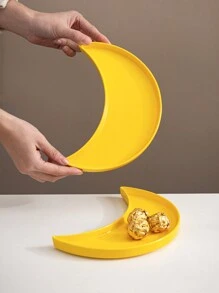 1 pieza Plato de diseño de luna creciente de cerámica, estilo plato para caramelos, plato de postre, plato doméstico, plato para tartas, plato para frutas, soporte para aperitivos, vajilla adecuada para el hogar, mesa de comedor, cocina, sala de estar, Ramadán, Eid, boda, fiesta, té de la tarde