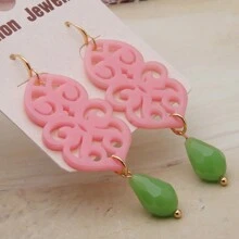 1 对波西米亚风亚克力镂空撞色水晶泪珠耳环，适合女士日常佩戴 - 幾何 - 查看 9