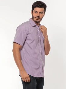 Rand paul Men's Luxury Casual Slim Short Sleeve Plaid Shirt - Màu tím - Xem 6