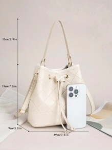 Bolso de cubo con cordón para mujer, estampado a cuadros, gran capacidad, bolso de hombro y de mano, nuevo diseño de moda