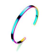 1 件时尚 4 毫米、6 毫米、8 毫米宽不锈钢 C 形开口袖口手链 - 现代简约设计，玫瑰金，彩虹蓝/灰和黑色，抛光饰面，简约优雅的日常不锈钢手镯可调节袖口，适合男士和女士日常佩戴，展现个人风格和多功能性 - 彩色 - 查看 7
