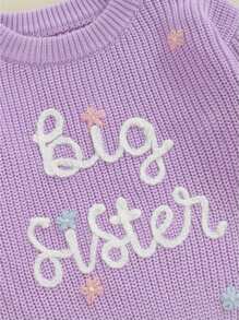 Suéteres para niña, lindos suéteres de punto con bordado de letras de manga larga, blusas sueltas para niña pequeña - Morado - Ver 4