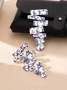 1 Pair Iron Alloy Blue & White Porcelain Floral Geometric Letter Z Stud Earrings, Minimalist Elegant Fashion Suitable For Valentine's Day Gifts, Parties And Daily Wear,Mom,Mother,Mother's Day,Gift