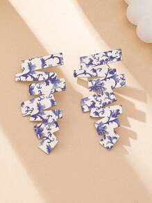 1 Pair Iron Alloy Blue & White Porcelain Floral Geometric Letter Z Stud Earrings, Minimalist Elegant Fashion Suitable For Valentine's Day Gifts, Parties And Daily Wear,Mom,Mother,Mother's Day,Gift