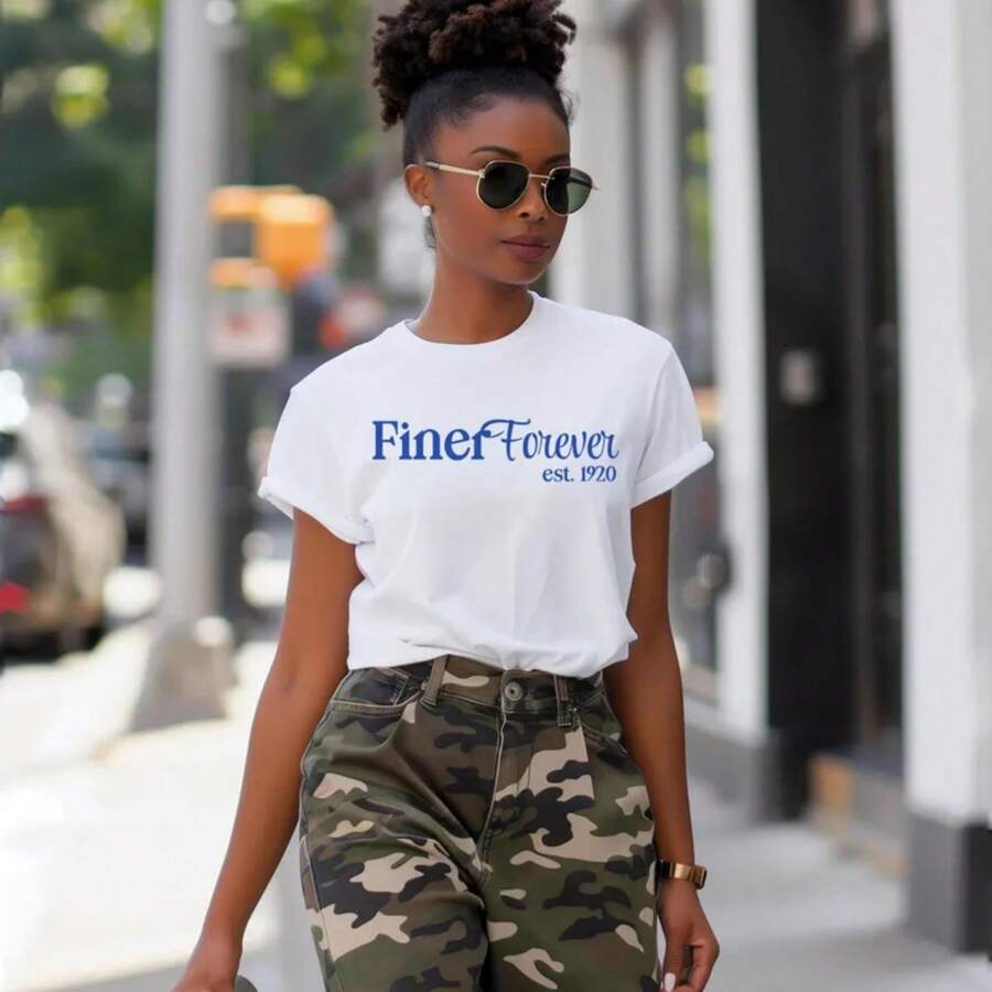 Finer Forever Zeta  Phi  Beta Sorority T-Shirt Stylish Blue And White Greek Life Shirt Women Perfect Sorority Casual Wear And Sorority Gifts - 白色 - 查看 1