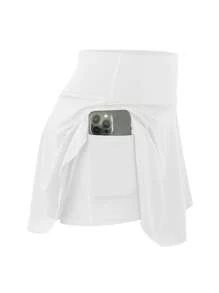 3pcs/Set Women Sports Skirt, Casual High Waist Workout Leggings, Running Shorts With Pockets Faux 2 Pieces Design