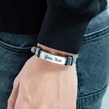 定制雕刻不锈钢男士袖扣和手链套装 - 可调节、防水休闲配饰，适合爸爸、丈夫、男朋友 - 生日、圣诞节、父亲节、个性化、独特礼物创意、特殊场合的完美礼物 - 彩色 - 查看 3