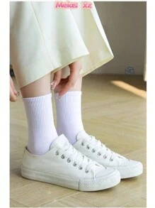 KIT Women's Mid-Calf Socks 40-46 Thin Polyester Pure And Modern Style In Solid Colors - Blanco - Ver 4