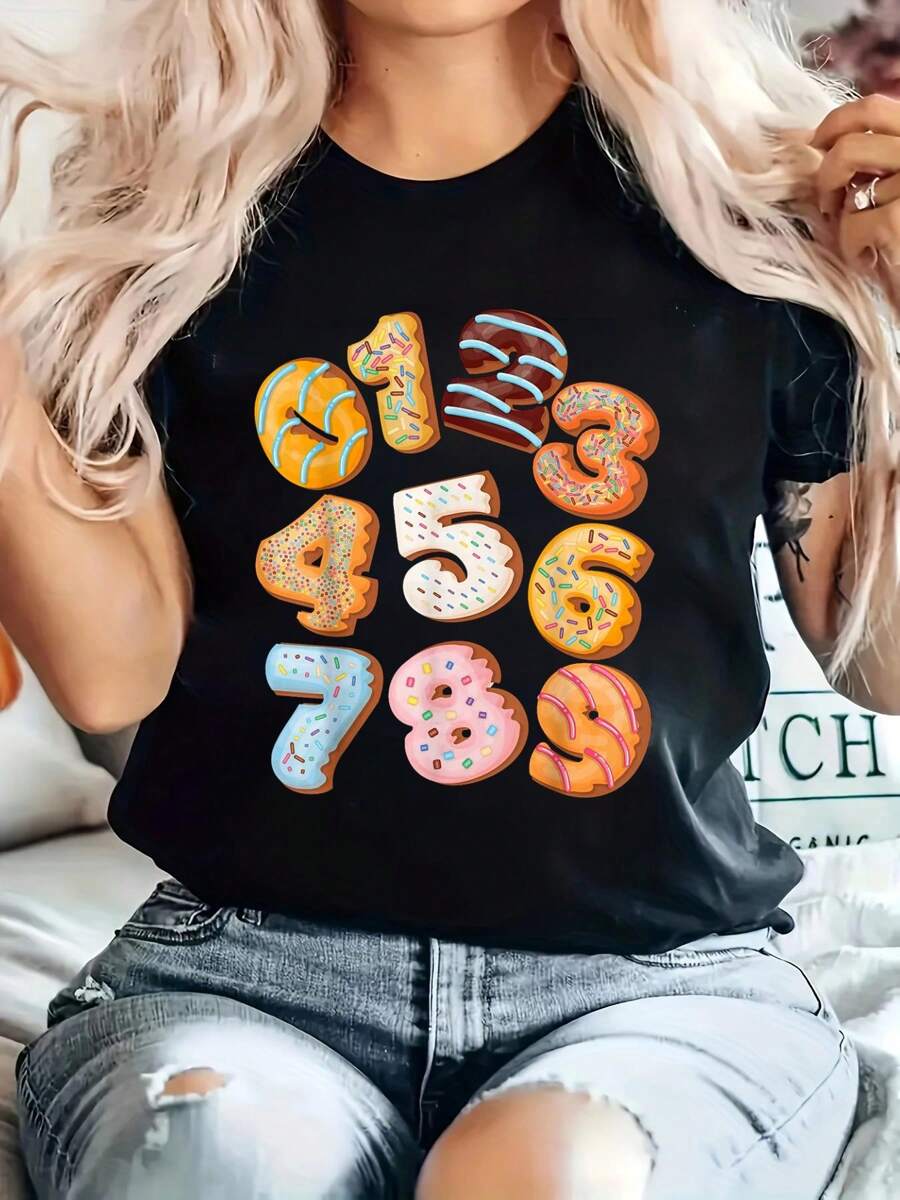 Number Day T Shirt For Maths Number Day Shirt Gift T-Shirt  100% Cotton, Breathable & Comfort Fit, Short Sleeve Crew Neck Top For All Seasons - 黑色 - 查看 1