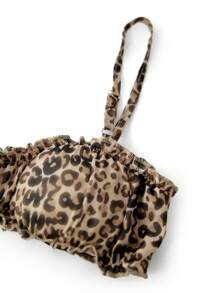 Women Y2k Leopard 2 Piece Outfit Ruched Shorts Sets Spaghetti Strap Ruffle Frill Plunging Bra Cami Tank Top Sleeveless Backless Ruched Camisole Crop Tops And Smocked Layered Bloomer Shorts Sexy Beach Sets Summer Outfit Loungewear Sleepwear - 棕色 - 查看 6