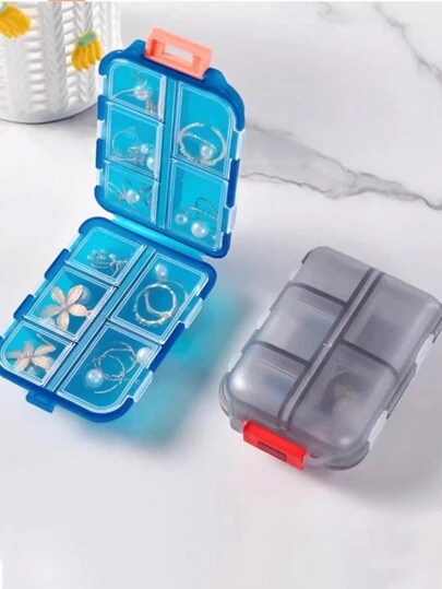 1pc Travel Storage Box, Portable Travel Pill Case, 10-Compartment Organizer Box, Convenient Travel Storage Container, Dual-Layer Design With Cover And Dividers, Made Of PP Plastic, Suitable For Car, Overseas Travel And Various Occasions, Easy To Categorize And Store Medicines.