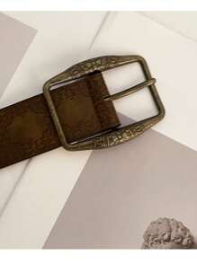 1 pieza Elegante cinturón retro marrón con estampado floral en relieve para damas, adecuado para ceñir la cintura en los vaqueros para un efecto estilizante en otoño, Halloween - Marrón - Ver 3