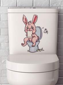 1/2PCS，复活节卡通粉红兔子厕所马桶水箱马桶贴纸家居装饰墙贴自粘房间装饰墙壁装饰浴室装饰卧室装饰房间装饰用品客厅装饰房屋装饰家居装饰客厅墙纸贴纸个性贴纸 - 彩色 - 查看 4