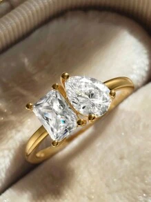 1 件时尚 925 银几何水滴戒指适合女士日常服装派对配饰高级复古派对精美珠宝礼物 - 水滴方形 - 查看 6