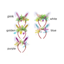 1 pieza Diadema con orejas de conejo de dibujos animados, aro para el pelo con decoración de conejo de Pascua, accesorio de disfraz para fiestas - Multicolor - Ver 3