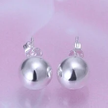 Brincos de prata esterlina 925 8/10 mm redondos, lisos, com contas sólidas, para mulheres, joias para festa de casamento e noivado