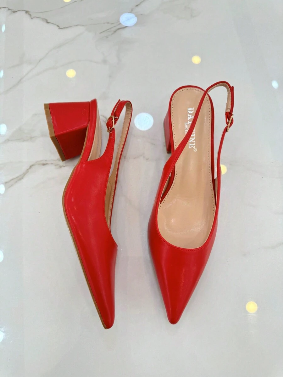 RevReaL Women's Black Open Toe Chunky Heel Pumps - Red - View 1