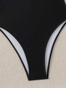 Las mujeres de color blanco y negro choque de secado rápido sexy halter sin espalda apretado traje de baño de una sola pieza con elástico no elástico traje de baño de playa, nadar sin limitaciones, adecuado para la natación, playa, viajes, aguas termales y el desgaste del juego de vacaciones - Negro - Ver 4