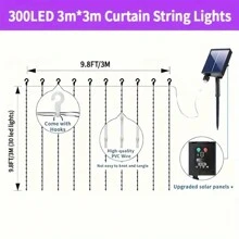 Solar Curtain Lights Outdoor 300LED Waterfall Light With 8 Modes Remote Dimmable Timer Twinkle Fairy String Lights Adjustable Brightness For Outdoor Christmas Gazebo Wedding Pergola - Colored Light - View 7