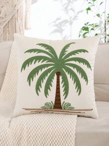 Miater Coconut Tree Embroidered Cushion Cover, Velvet Summer Decorative Pillow Case For Living Room, Bedroom